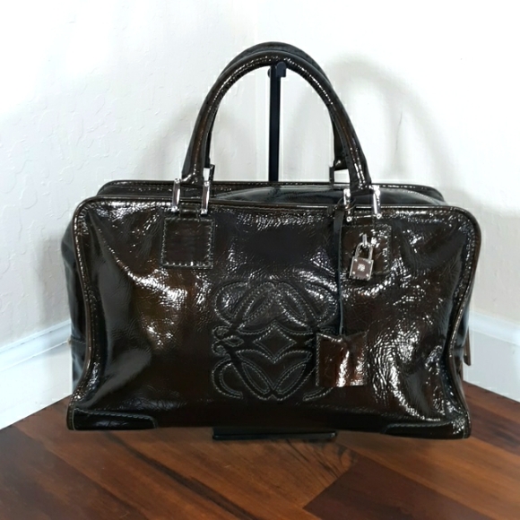 Loewe Handbags - Loewe Amazona 36 Brown Patent Leather Lock and Key
